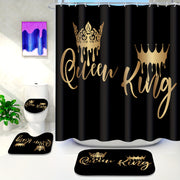 King and Queen Polyester Waterproof Shower Curtain Set with 12 Hooks Non-slip Mat and Floor Mat