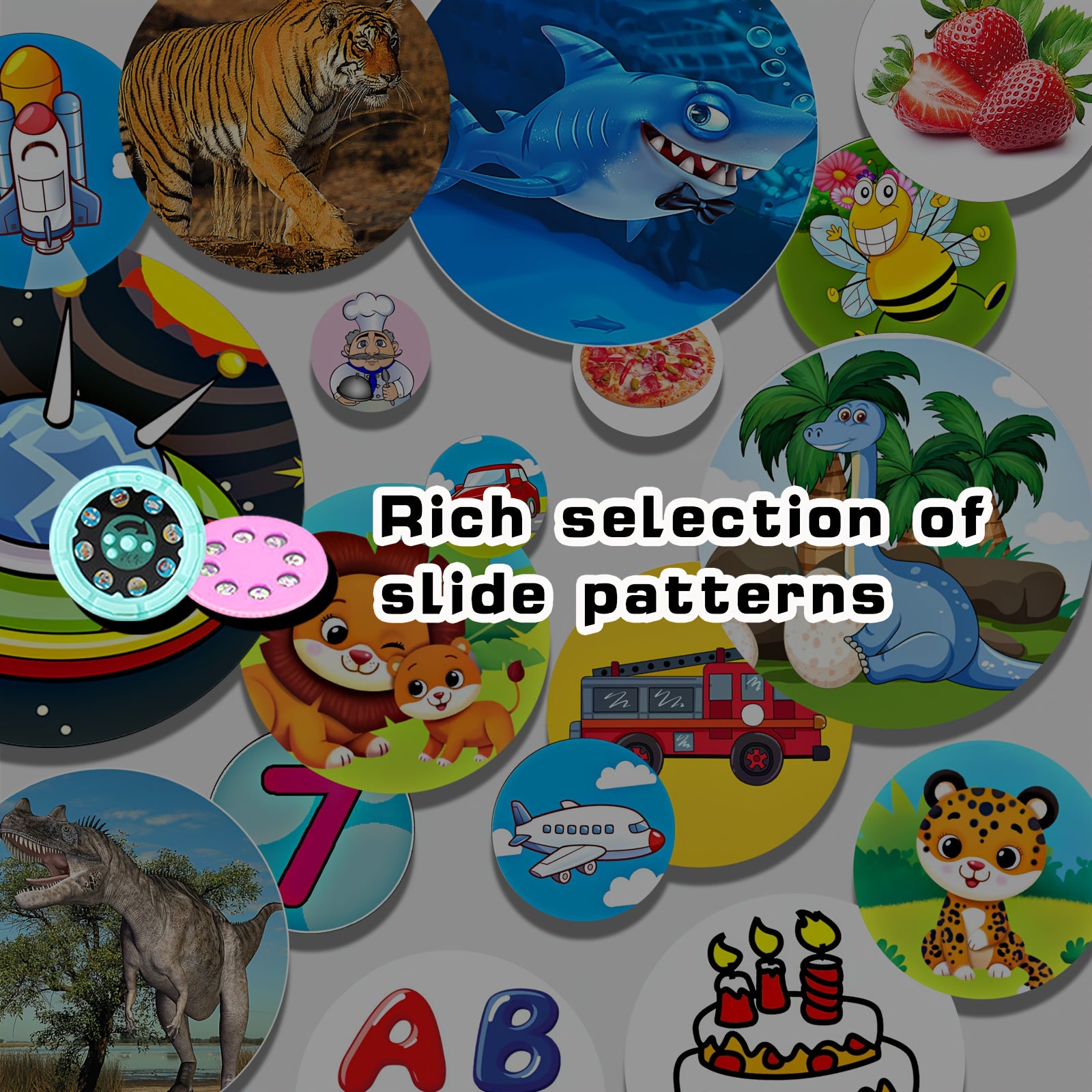 Projection Flashlight Cards for Kids 3+ with 144 Patterns in Animal Vehicles Dinosaurs Ocean Birds