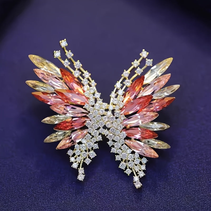 Gradient Crystal Butterfly Brooch for Women 3D Rhinestone Lapel Pin Gift