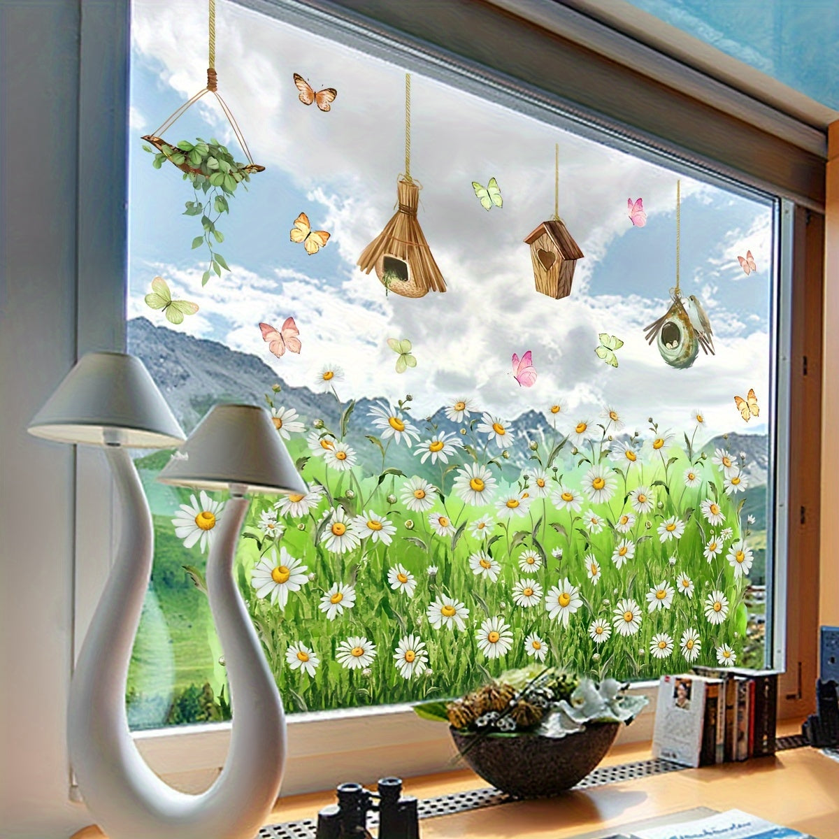 Daisy and Butterfly Window Clings Reusable Electrostatic Decals for Home Decor
