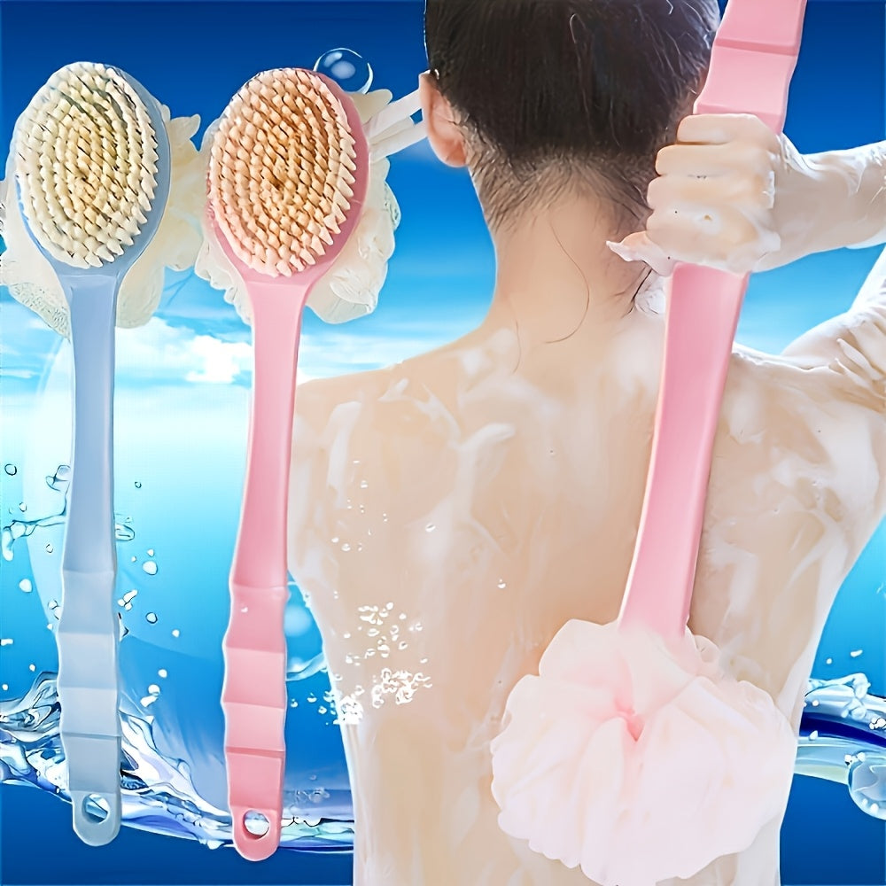 Two-in-One Shower Brush with Soft Loofah for Back Scrubbing No Batteries Needed