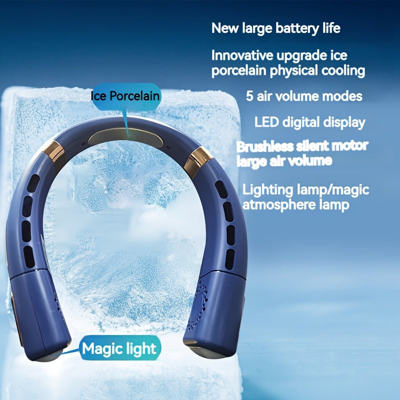 Rechargeable Neck Fan with Screen Display 5-Speed 360° Cooling for Travel Outdoor