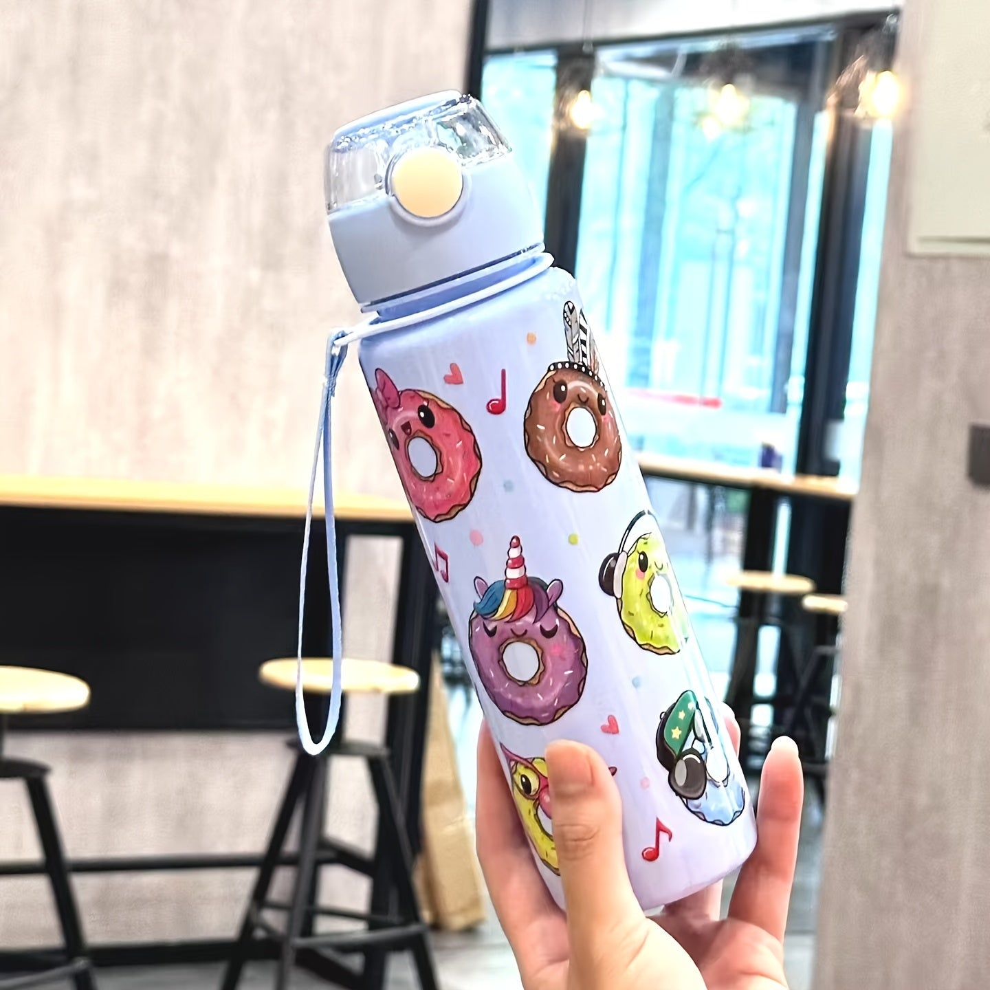Cute Donut Design Water Bottle 700ml BPA-Free High-Temp Resistant Portable Leak-Proof Outdoor Use