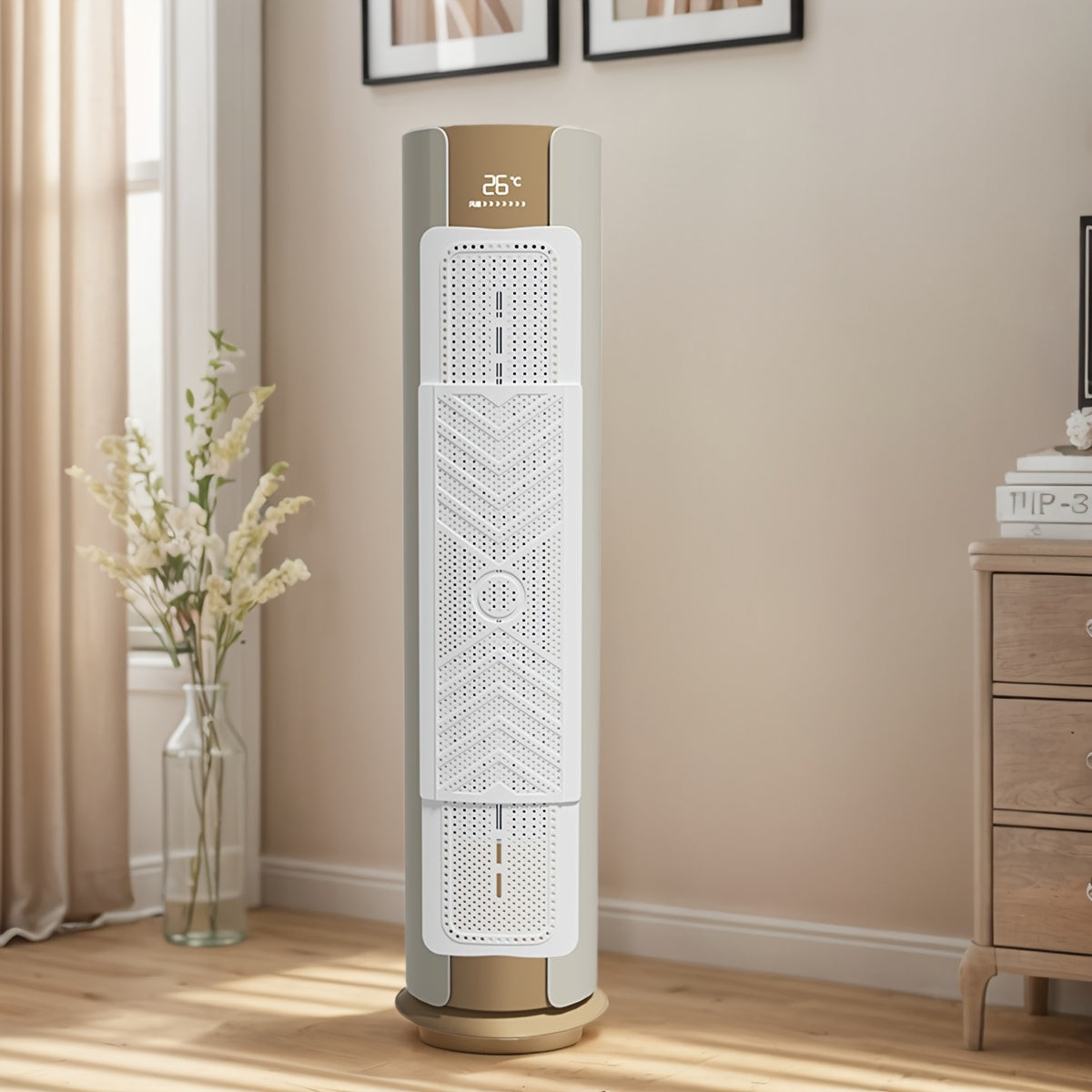 Modern Portable Air Conditioner White Golden Expandable Vertical Windshield No Power Needed