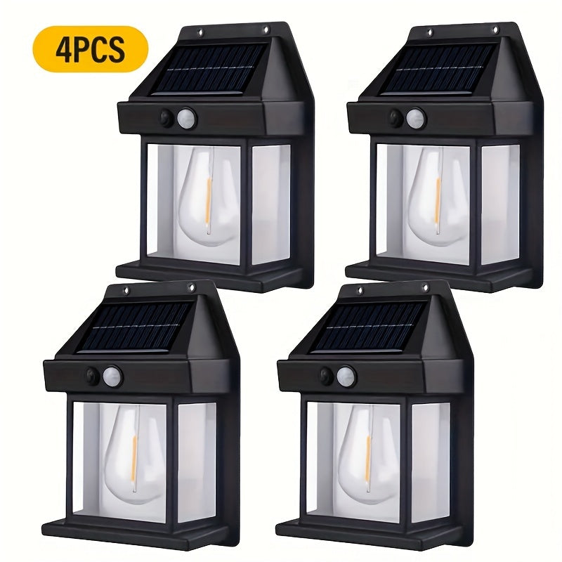 2/4pcs Outdoor Solar Wall Light with Motion Sensor 3 Modes Garden Decorative Tungsten LED