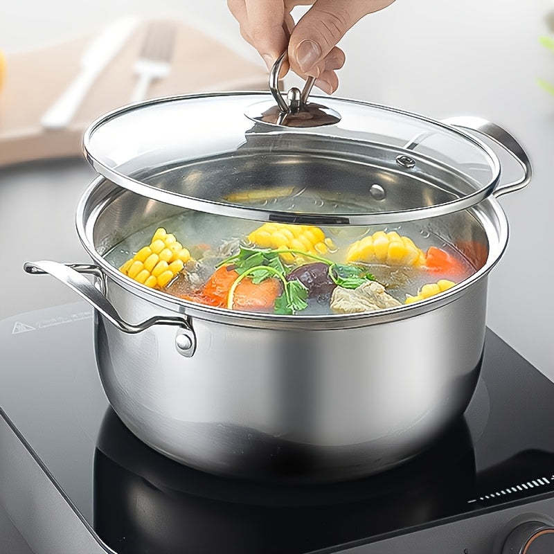 Set of 5 Stainless Steel Stock Pots with Lids, Double Handles, Large Capacity