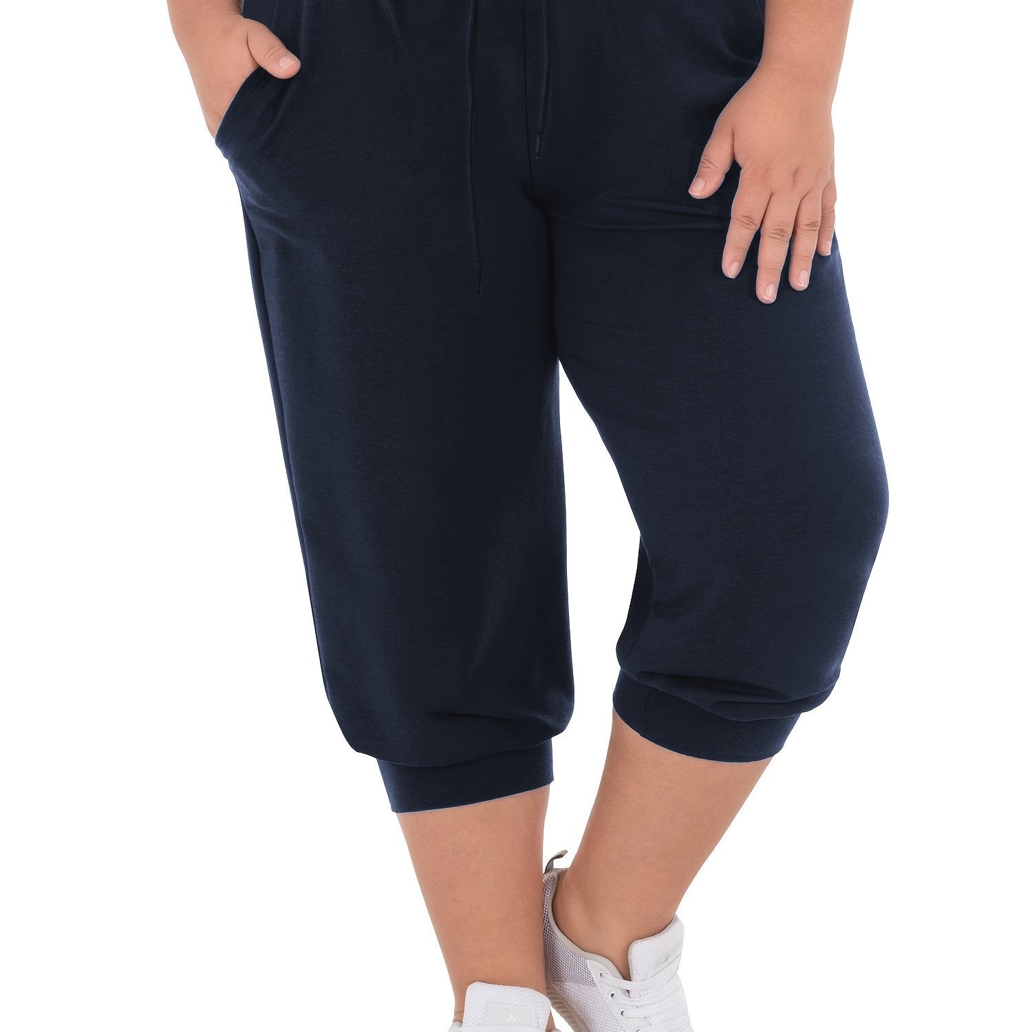 Women's Plus Size Casual Capri Joggers With Drawstring Pockets