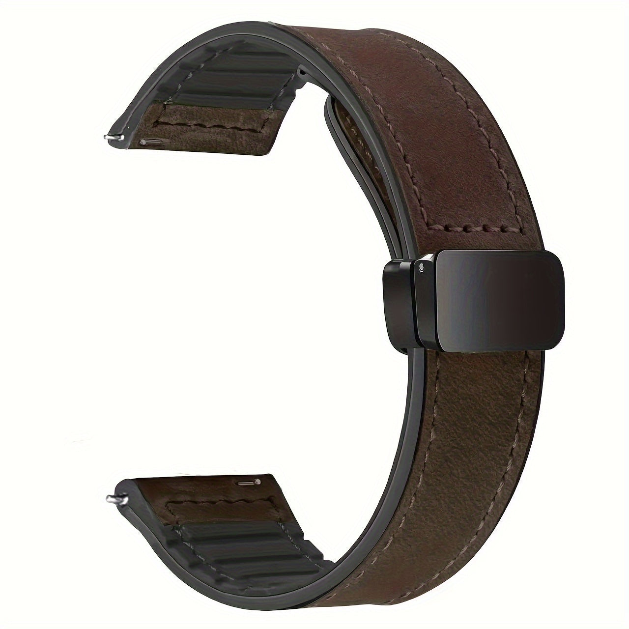 Silicone Smart Watch Band 20mm 22mm Magnetic Clasp Textured Brown Orange-Red