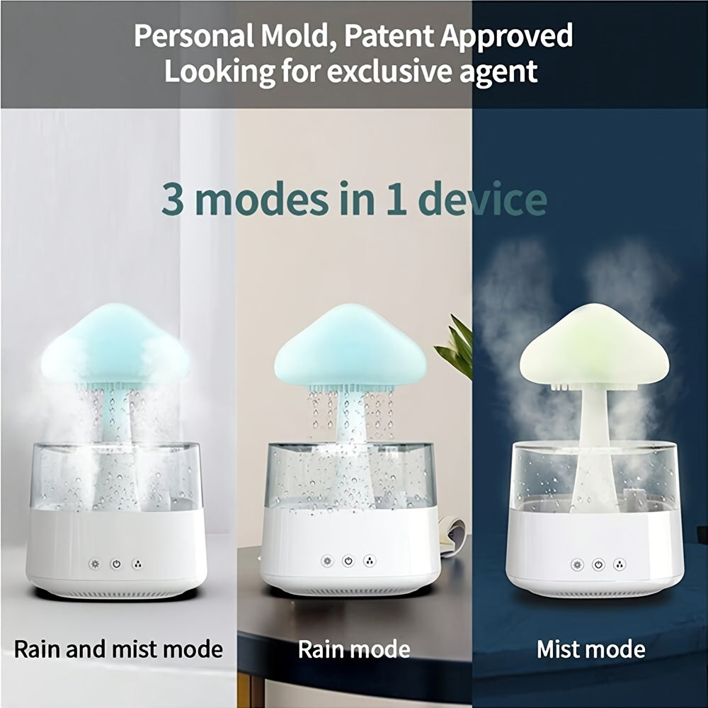 Colorful LED Night Light Humidifier with Rainfall Design, 450ml, USB-C