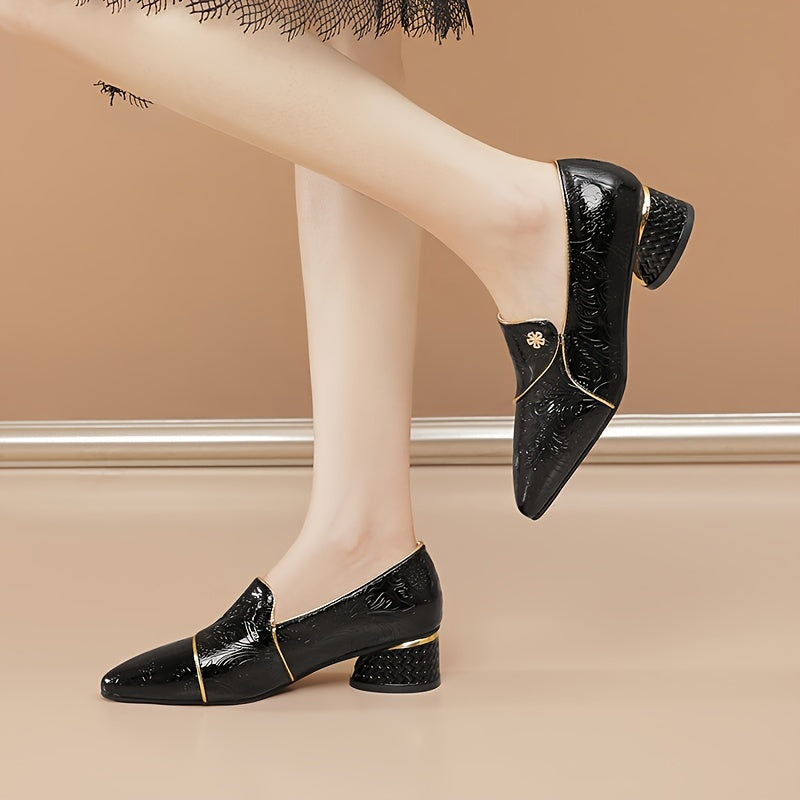 Women's Mid-Heel Pointed Toe Block Shoes Faux Leather PVC Sole Polyurethane Insole All-Season