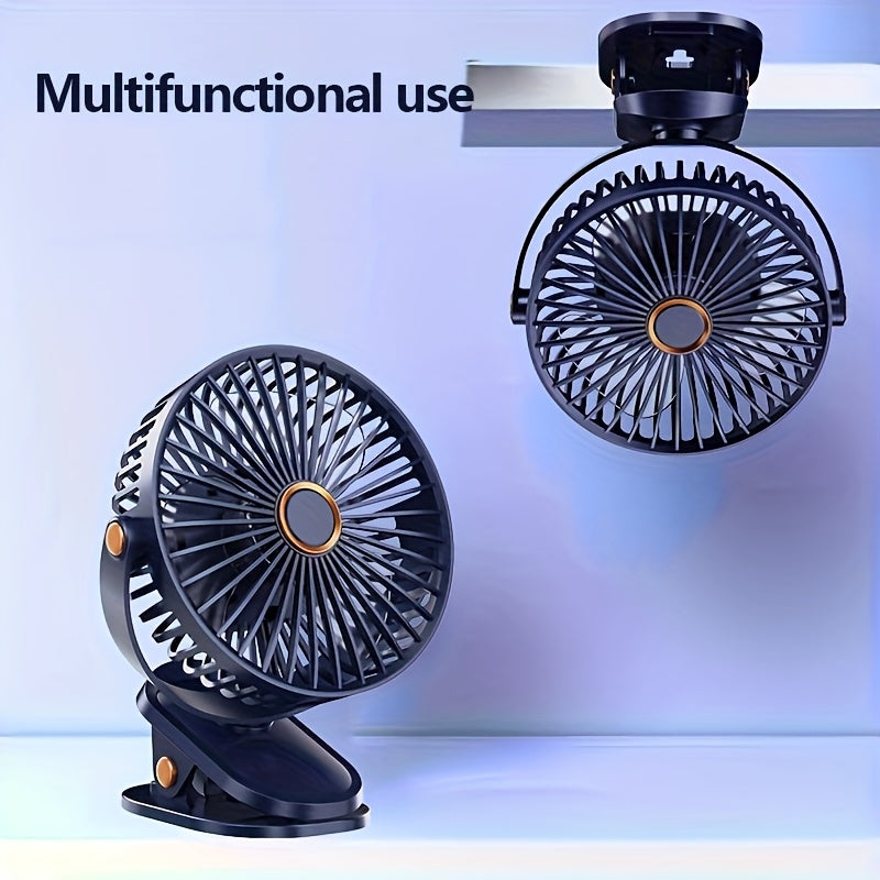 Portable USB Desk Fan with 5-Speed Adjustable, 720° Rotation, Quiet Clip Design