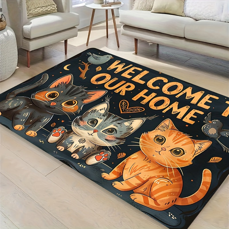 Cute Cats Welcome Doormat Non-Slip Polyester Indoor Outdoor Rug