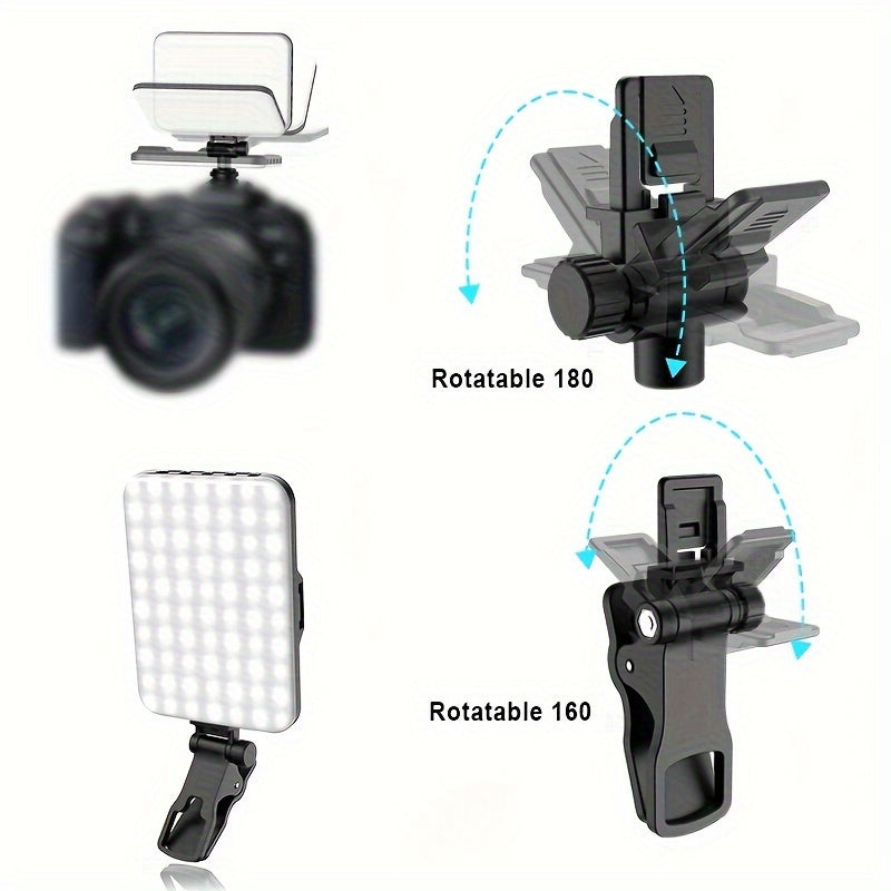 Portable LED Selfie Ring Light with 60 LEDs, Rechargeable 2200mAh Battery, 3 Light Modes for Phone and Camera Use