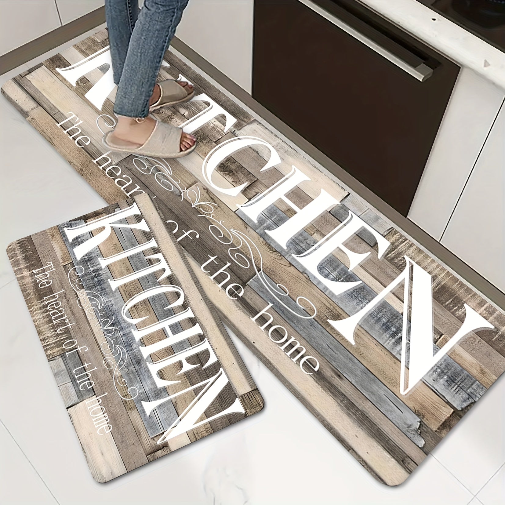 Non-Slip Oil-Proof Kitchen Mat with Monogram Design for Indoor Outdoor Use