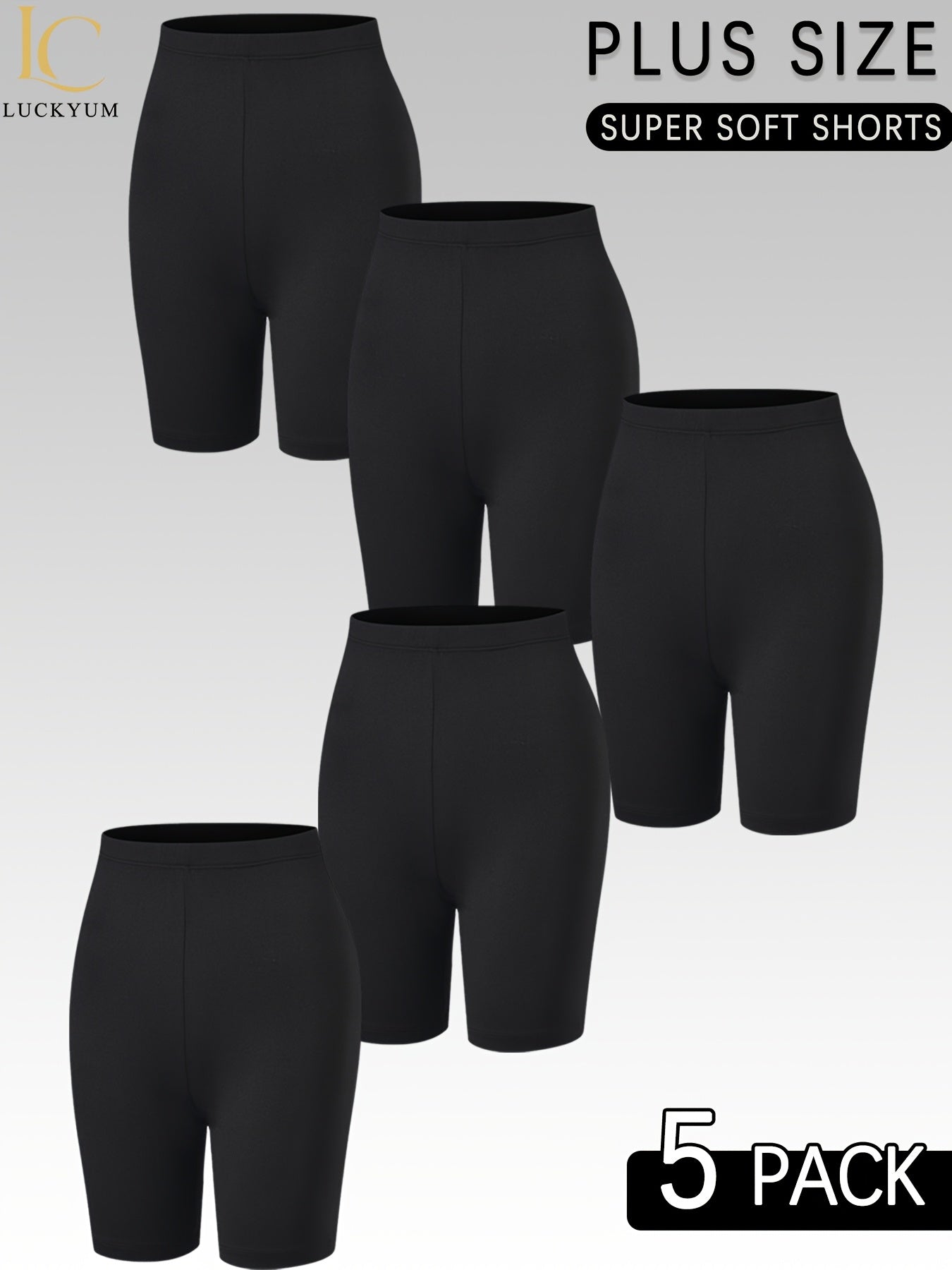 Plus Size Black High-Waisted Biker Shorts for Women, Stretchy Yoga Workout