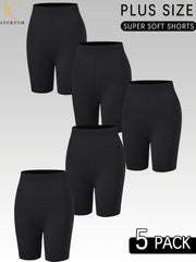 Plus Size Black High-Waisted Biker Shorts for Women, Stretchy Yoga Workout