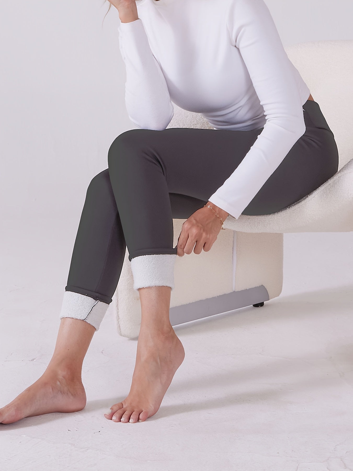 Leggings térmicos con forro de felpa para mujer, de cintura alta, con cinturilla antideslizante, negro, beige, tallas grandes