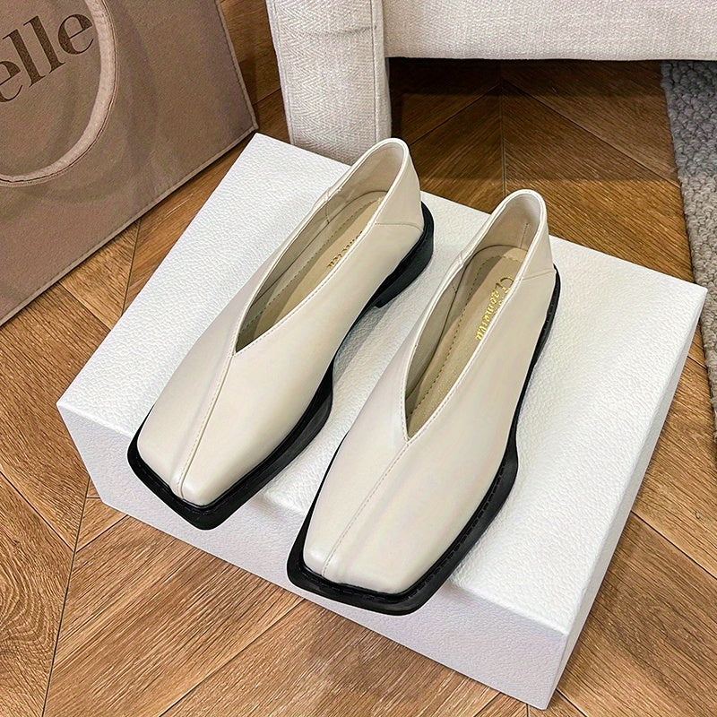 Women's Burgundy Square-Toe Slip-On Flats Lightweight Comfortable Casual Shoes