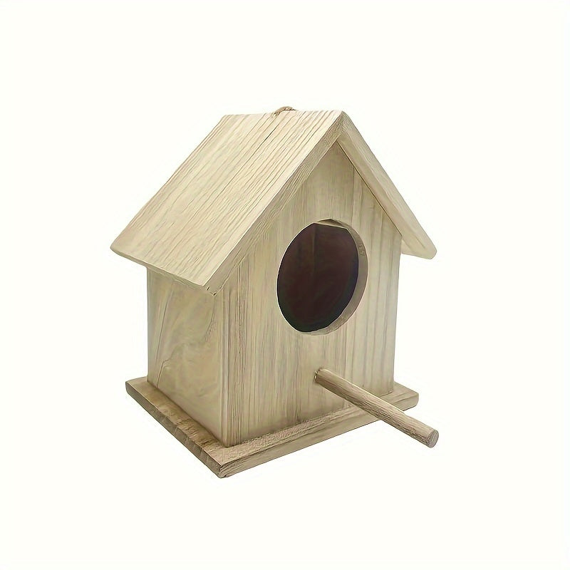 Mini Hanging Bird Feeder Made of Handcrafted Wood with Perch for Hummingbirds and Small Birds