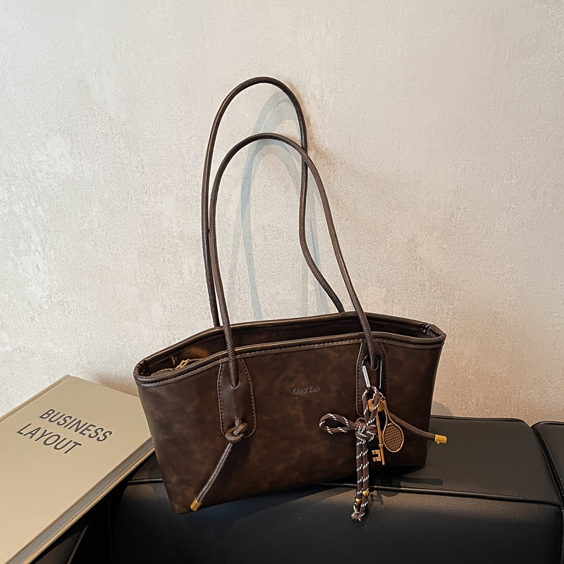 Black Vintage Tote Bag with Removable Strap Zipper Closure Edge Painted