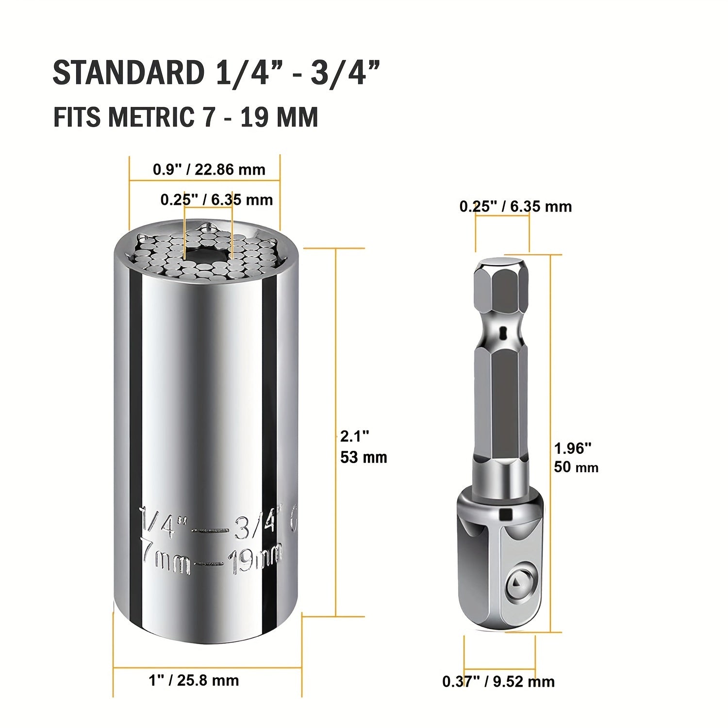 Universal Socket Wrench Set 7-19mm with Impact Sockets Adapter for Power Drill