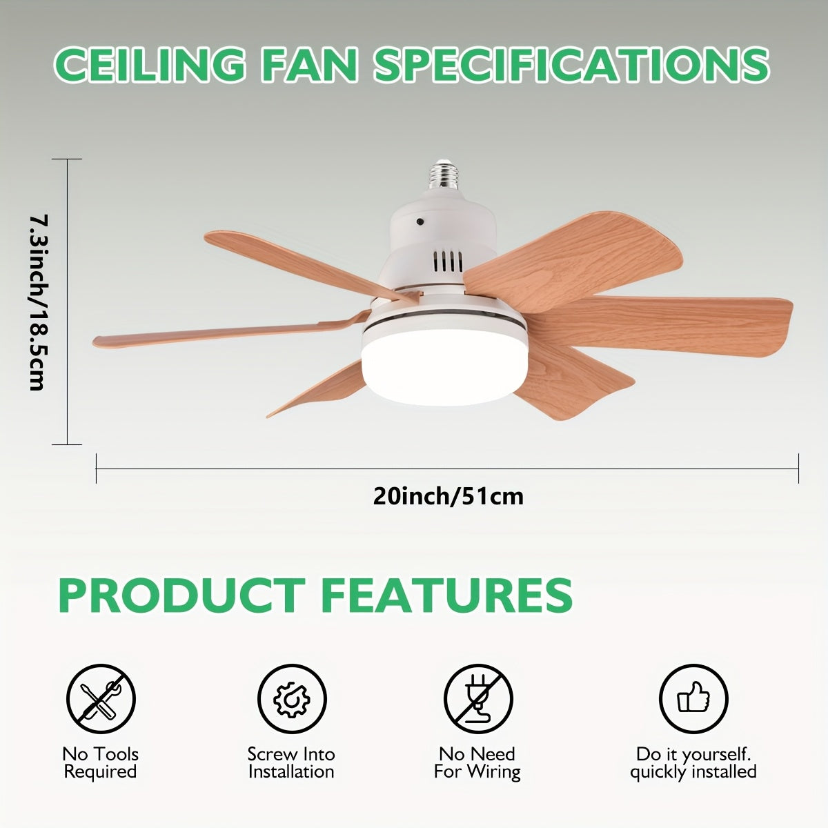 Square Ceiling Fan Light with Remote Dimmable Colorable LED Imitation Wood Grain