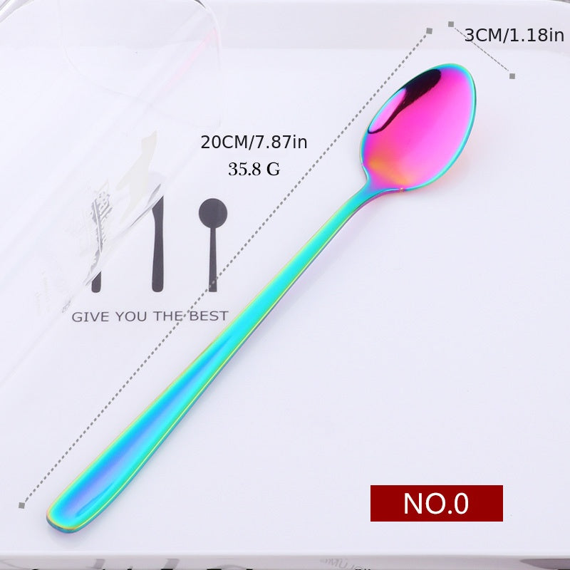 Long Handle Rainbow Ice Cream Spoon Stainless Steel Stirring and Mixing Tool