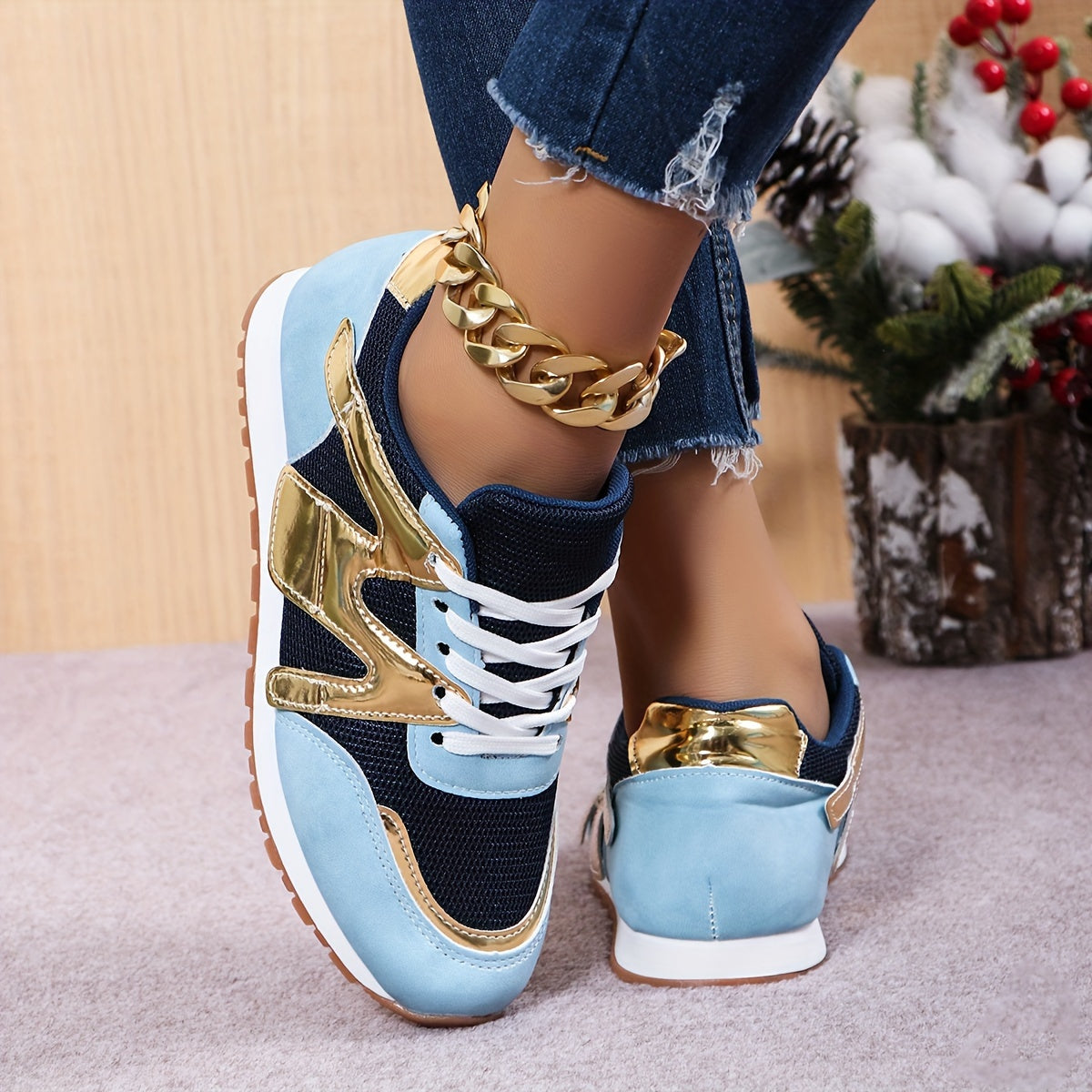 Women's Low-Top Sneakers White Fabric Pink Accents Rubber Sole Casual