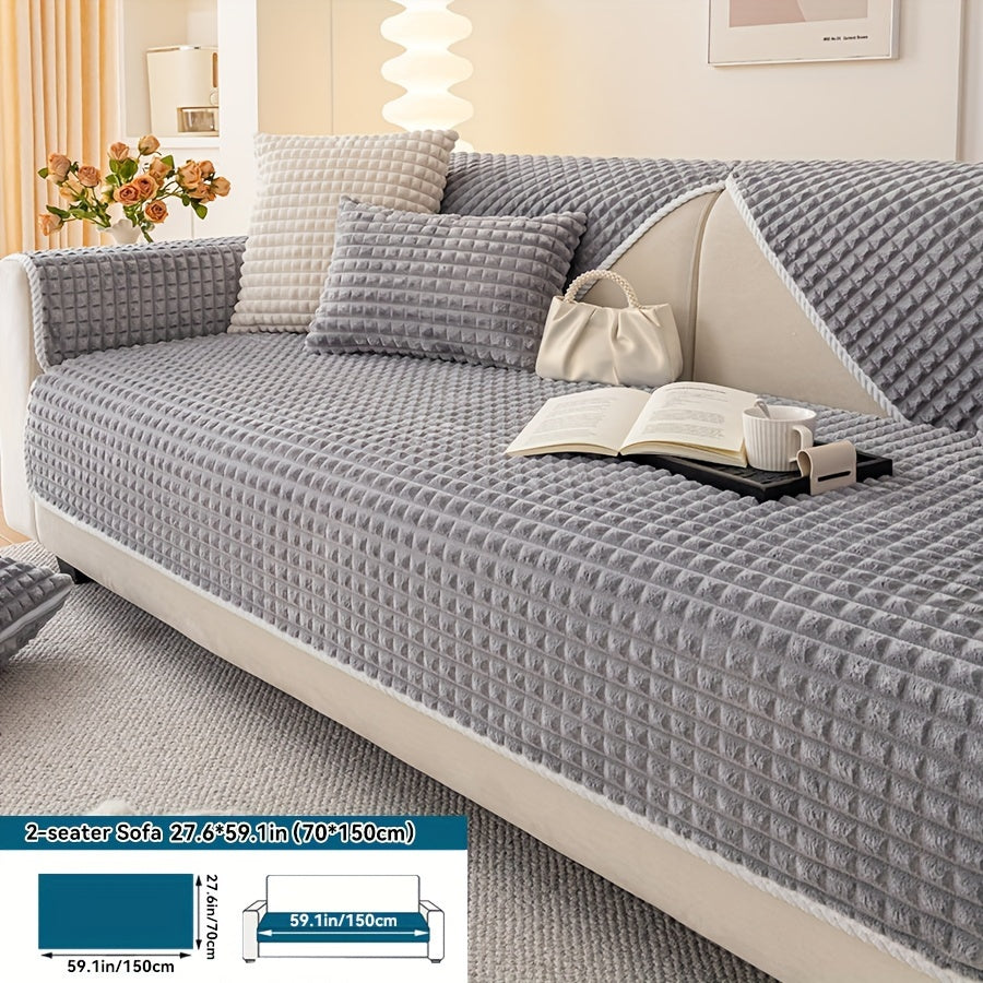 Plaid plush divan qoplamasi, sirpanmas dizayn bilan, hayvonlar uchun va barcha mavsumlar uchun mukammal. Turli xil mebellar uchun mos keladi.