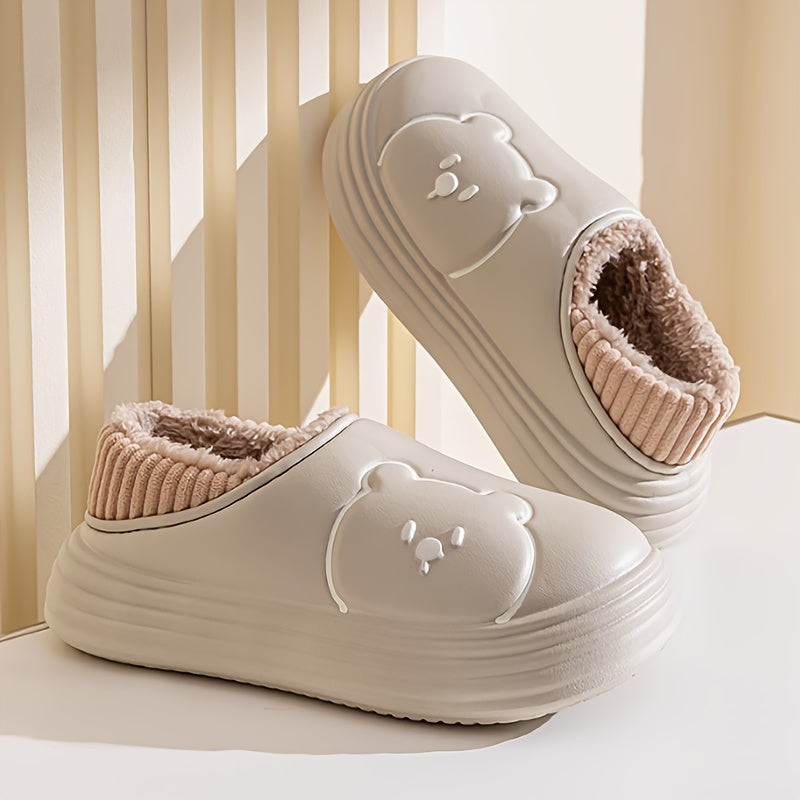 Girls Cartoon Bear Velvet Indoor Outdoor Slippers Pink Valentines Gift