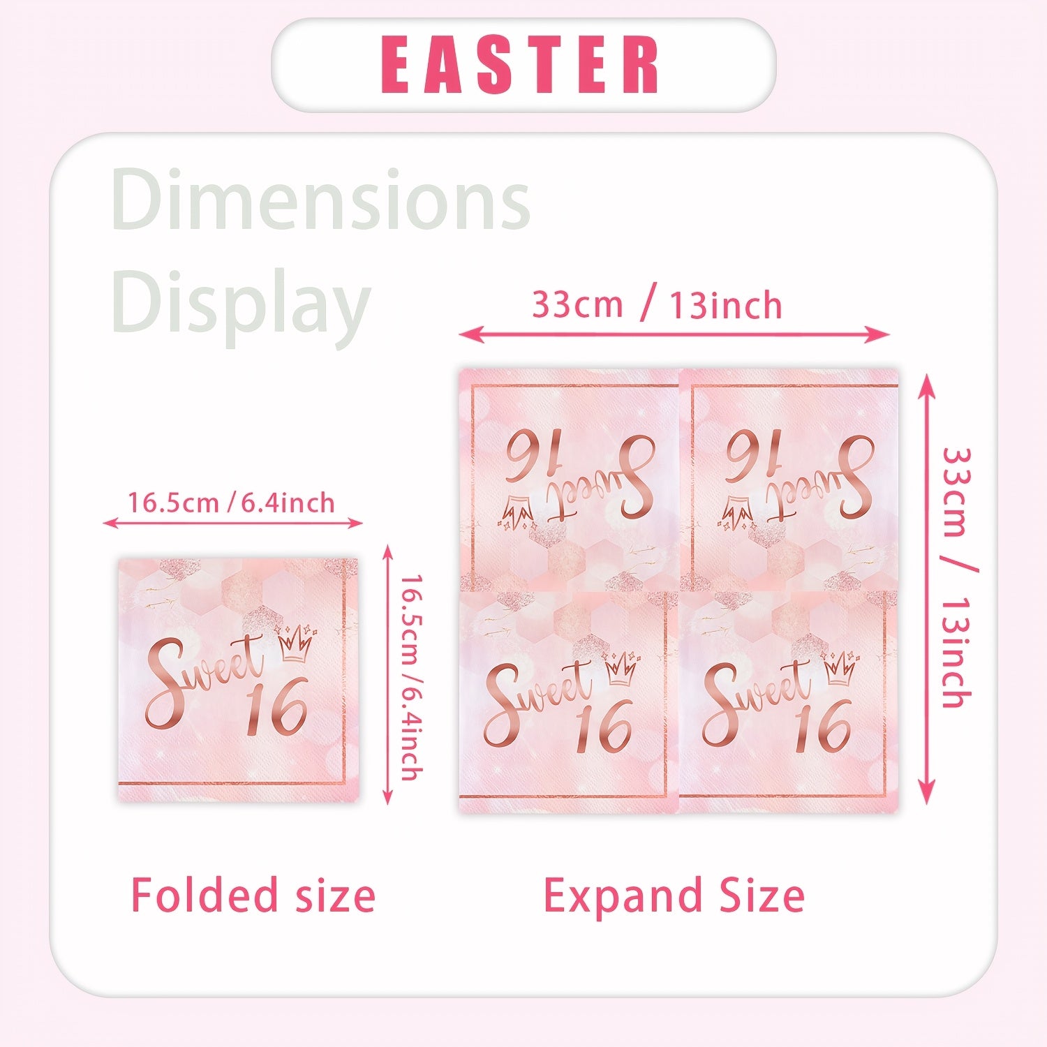 20-Pack Rose Gold 16th Birthday Napkins 2-Ply Multifold Disposable Party Supplies