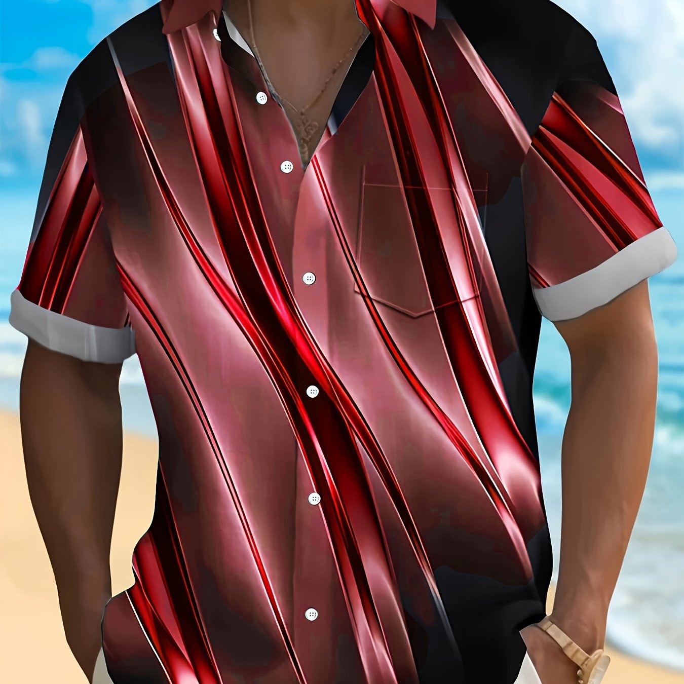 Men's Plus Size Summer Striped Graphic Woven Shirt Casual Beach Vacation Style