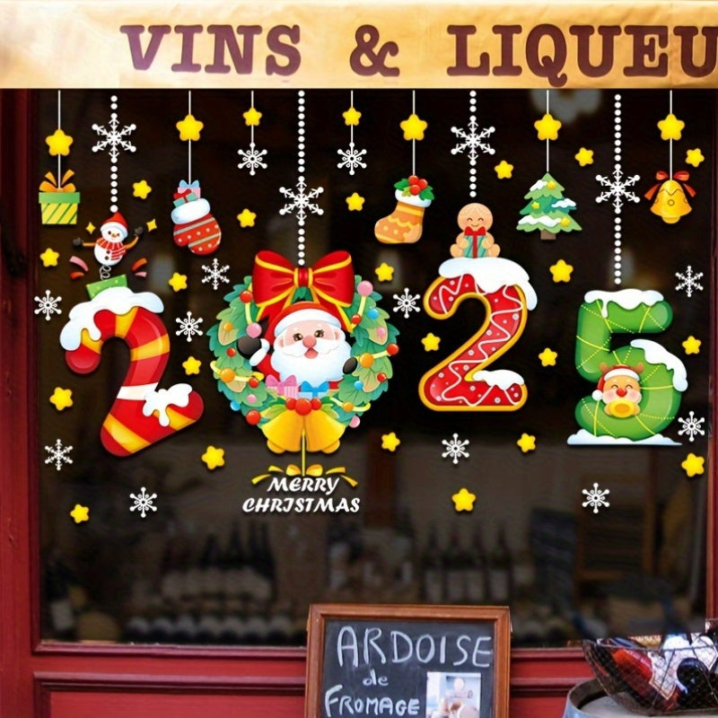 2 ta Yilgi bayram uchun oynaga yopishtiriladigan dekorativ elementlar, qayta ishlatiladigan Santa va sovgʻa decal'lari