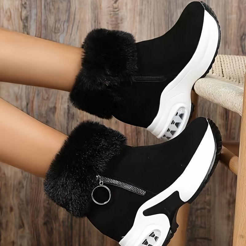 Women's Winter Boots Fleece Lined Snow Boots with Zipper and Thick Sole
