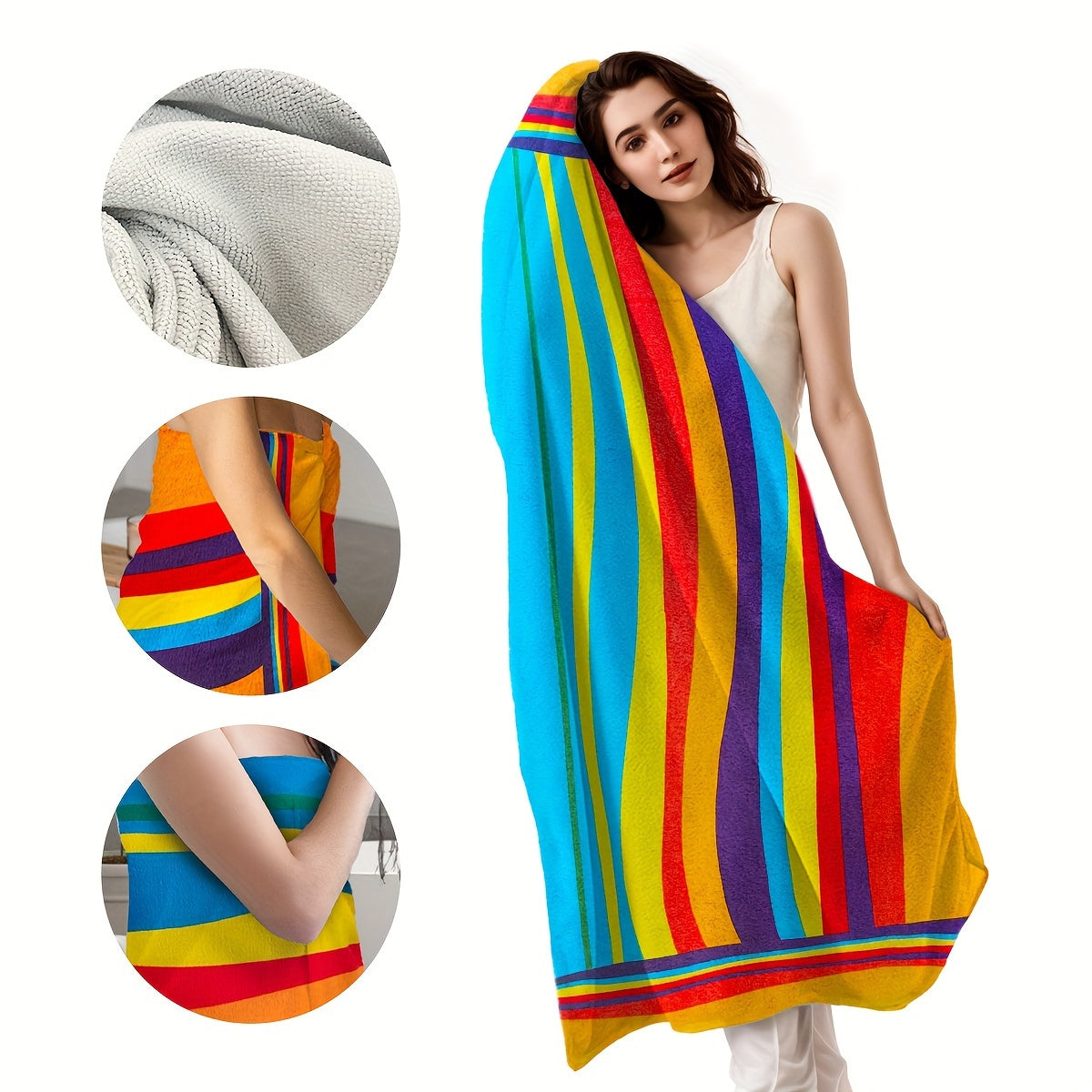 Tropical Stripe Quick-Dry Beach Towel Ultra-Soft Absorbent for Pool Bath