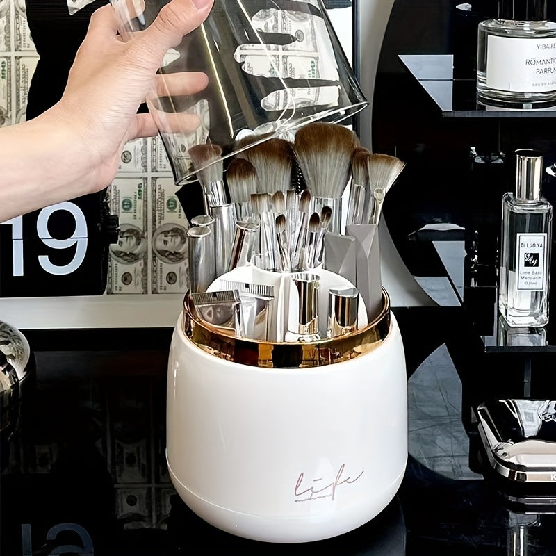 Прозрачная вращающаяся на 360° коробка-органайзер для косметических кистей для туалетного столика
