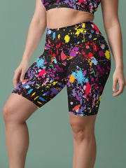 Women's Plus Size High-Waisted Yoga Shorts Soft Breathable Colorful Ink Print