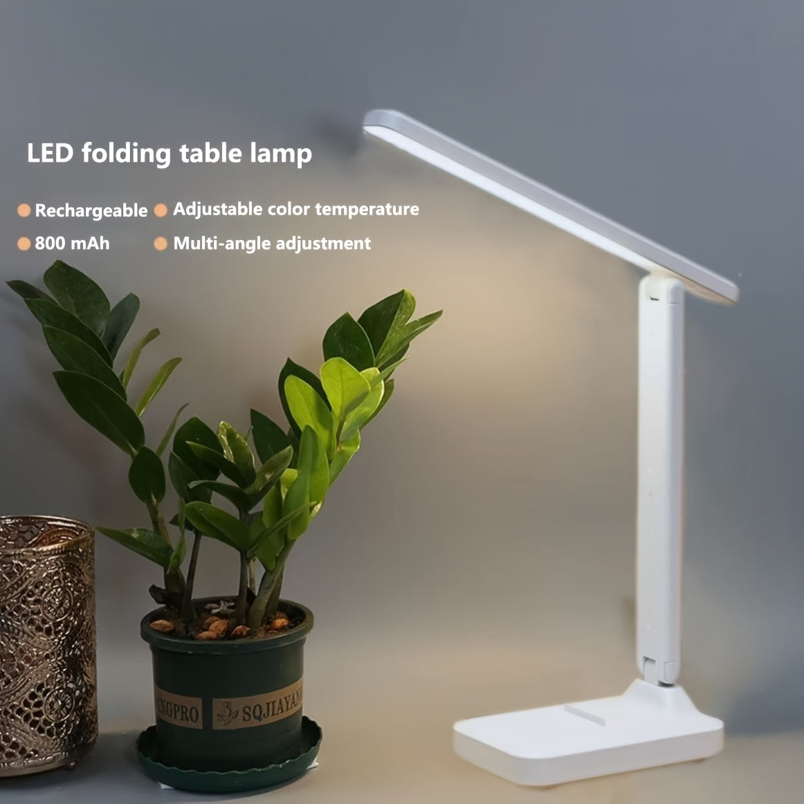 High-Brightness LED Desk Lamp with Touch Control, Adjustable Arm, Foldable, USB Rechargeable, 3-Color Temperatures