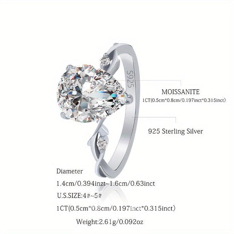 Pear-Shaped Moissanite Engagement Ring Set in Vintage Boho Style 2-3 Carat Silver Plated