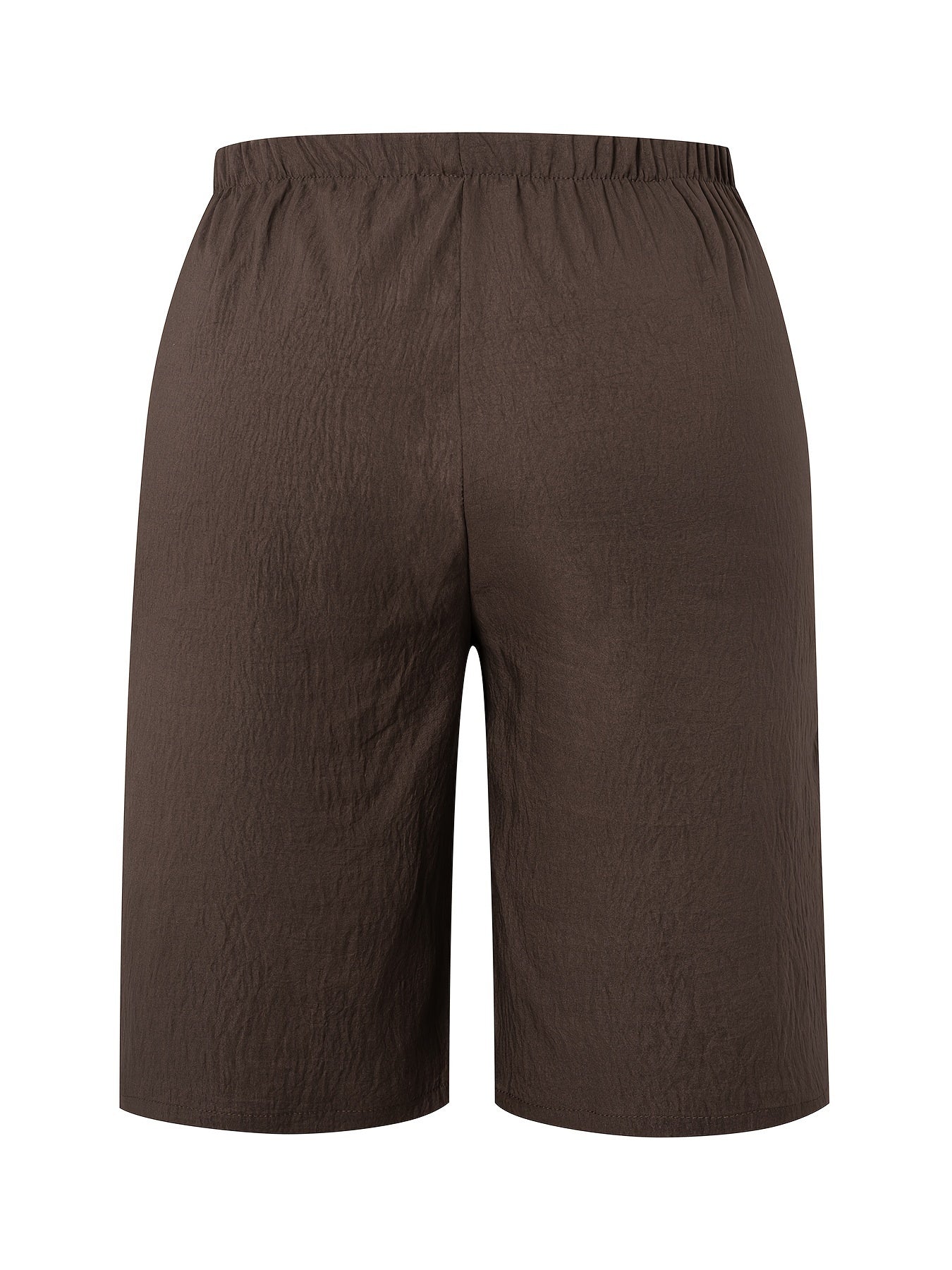 Pantalones cortos casuales de talla grande para mujer de color sólido con cordón, bolsillos, poliéster, sin elasticidad