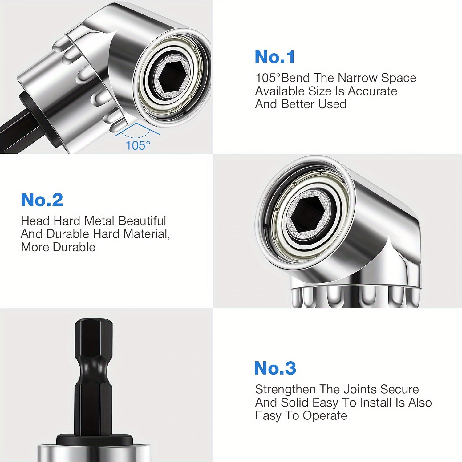 4-Piece Impact Driver Socket Set with 360° Rotatable Hex Shank and 105° Right Angle Holder Chrome Vanadium Steel