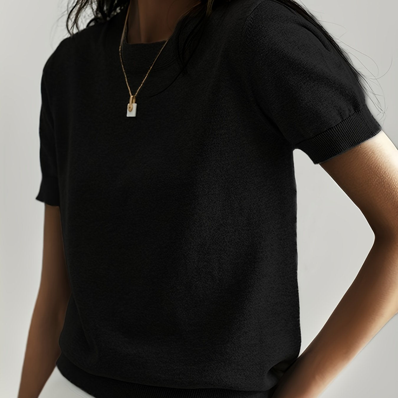 Women's Crew Neck Sweater Short Sleeve Casual Spring Summer Solid Knit Fabric