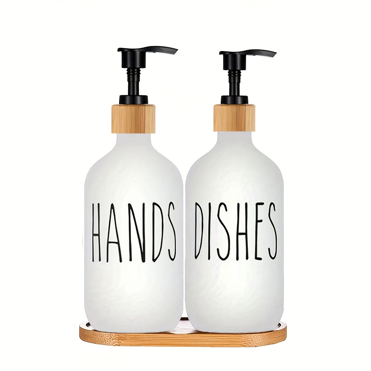 Bathroom Soap Dispenser Set with Tray Refillable Lotion Bottle for Shower Gel and Shampoo