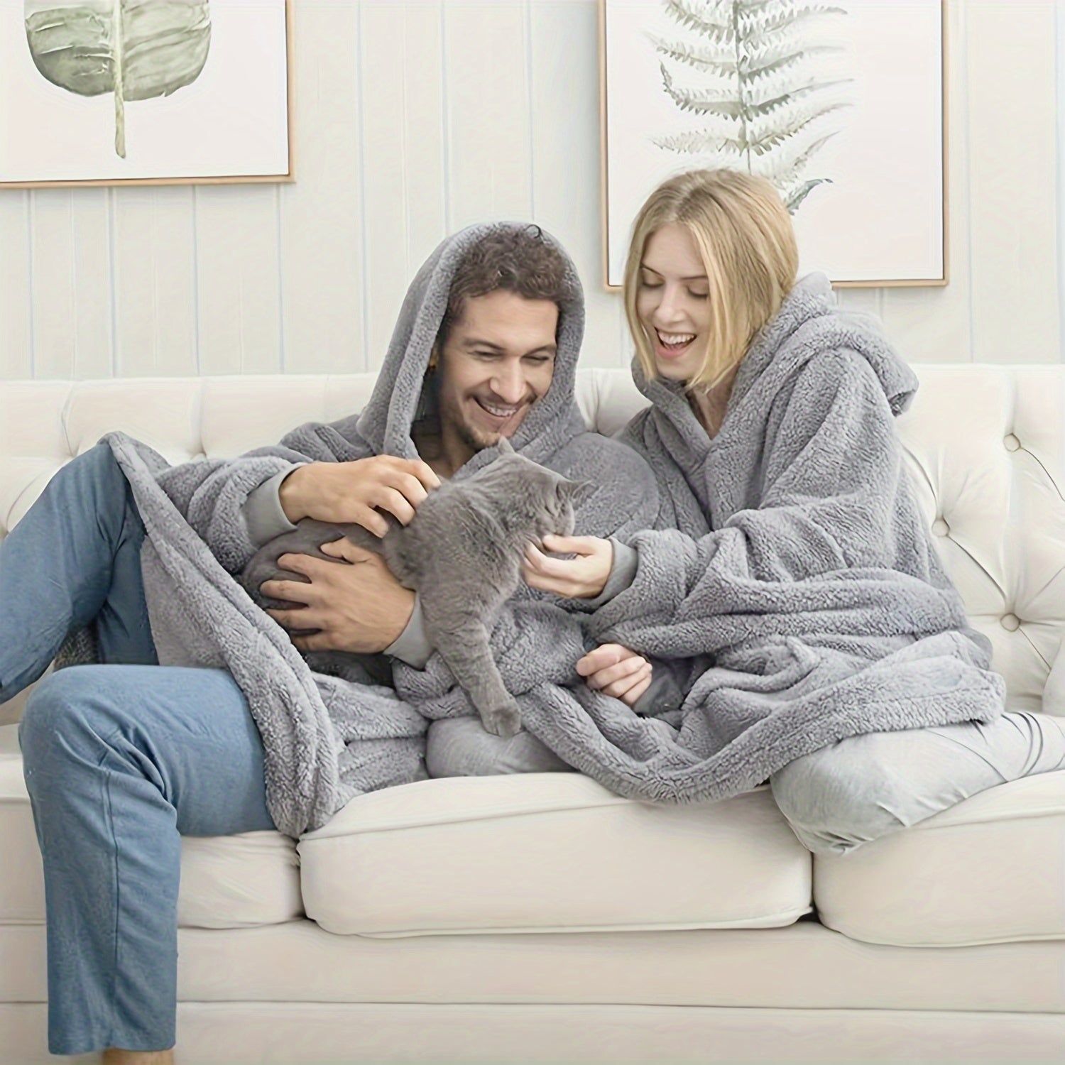 Unisex Wearable Blanket Hoodie Flannel with Pockets for Women and Men