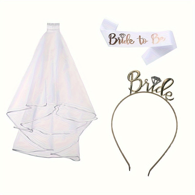 Bachelorette Party Accessories Luxe Veil Headband Sash Set for Bride-to-Be