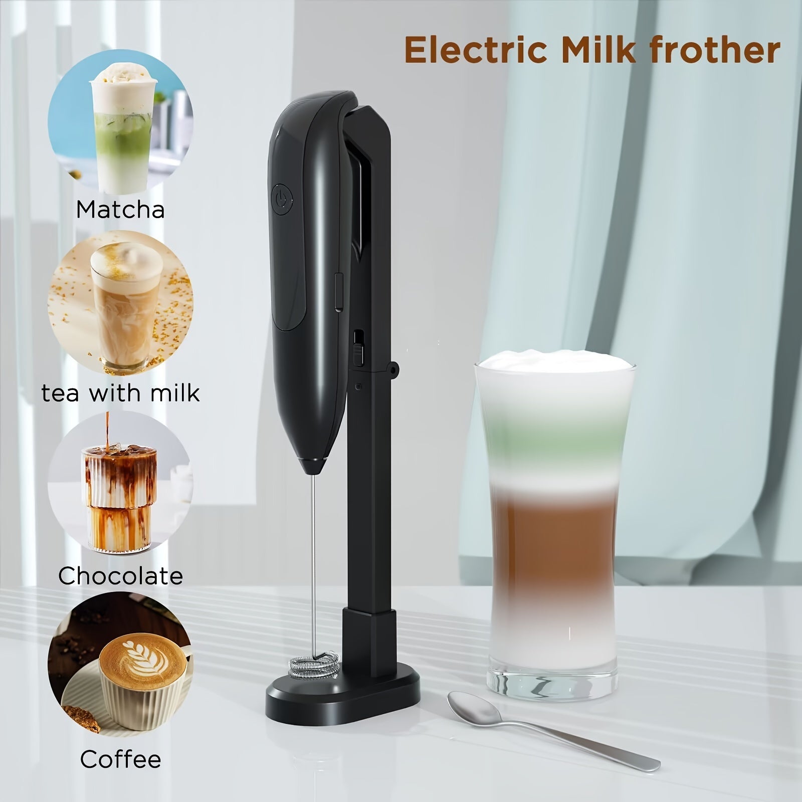Handheld USB Rechargeable Milk Frother and Blender for Coffee and Matcha