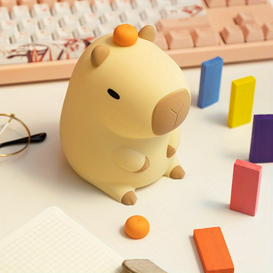Lámpara de noche de capibara de dibujos animados, recargable por USB, con toque, para dormitorio