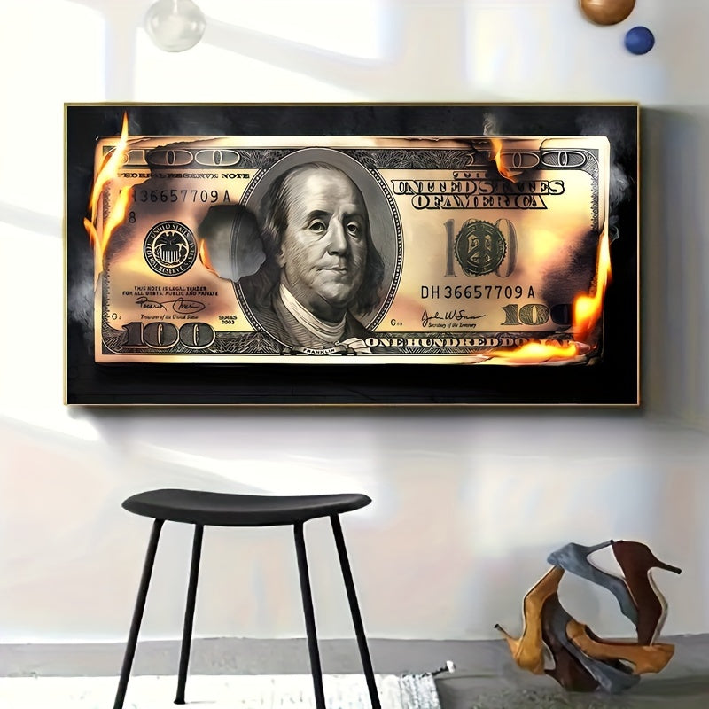 Flame Dollar Bill Canvas Wall Art Unframed Modern Decor for Living Room Bedroom Office