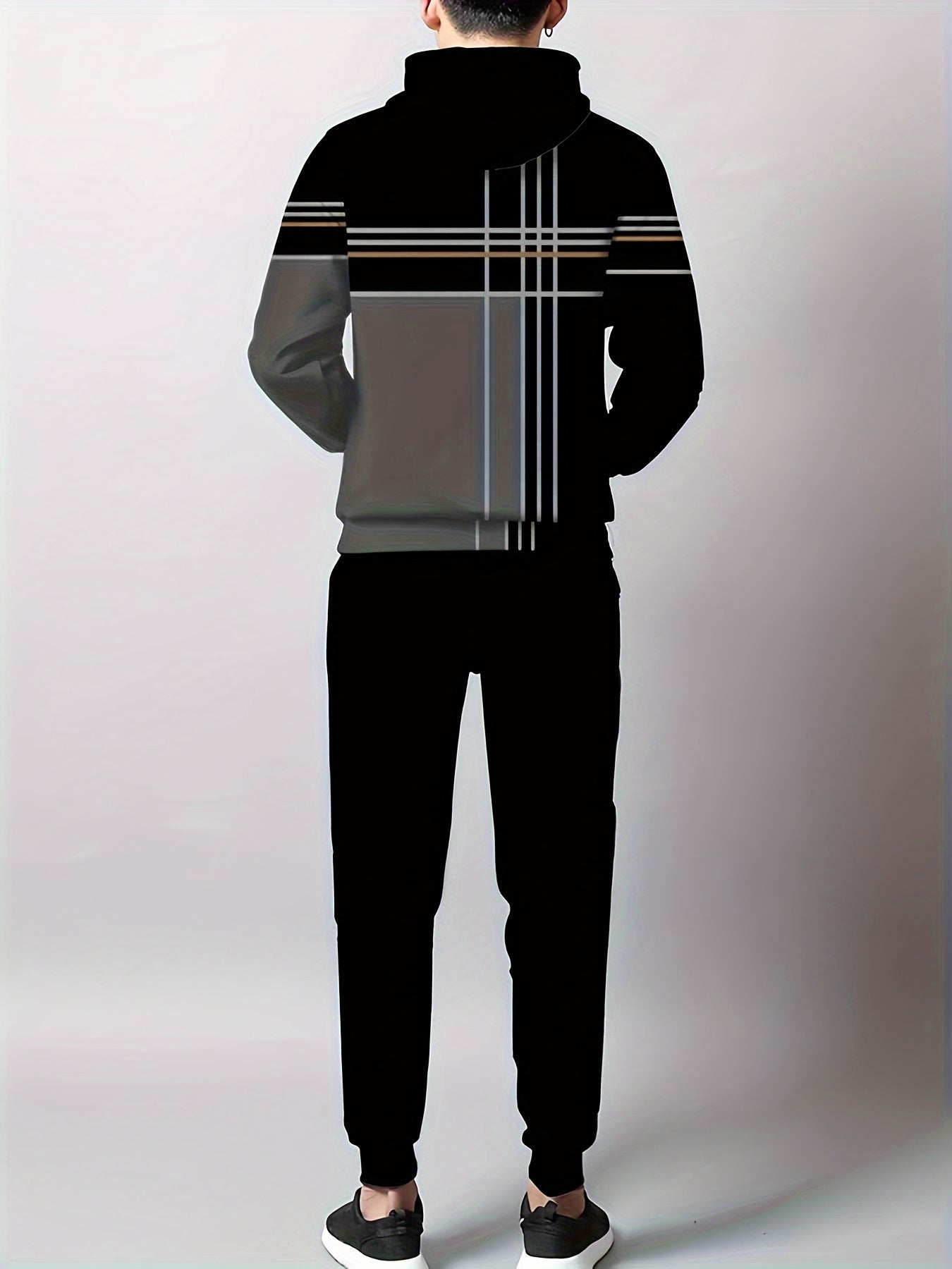 Men's Digital Print Hoodie Set Casual Polyester Knit Sweatshirt and Pants for Outdoor Activities