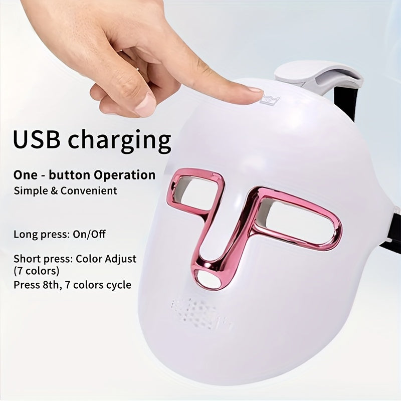 7-Color Light Face Mask for Skincare Facial and Neck Treatment Rechargeable LED Therapy